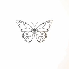 Fototapeta premium Butterfly Outline Illustration: A meticulously crafted, minimalist black outline of a butterfly, with intricate wing patterns, symbolizes transformation and grace.