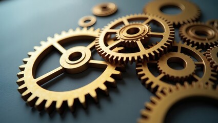 a collection of golden gears in a close-up shot