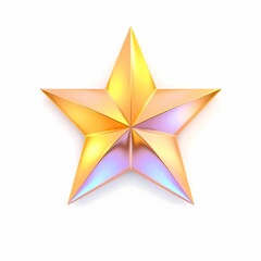 Fototapeta premium Golden Star: A radiant golden star, symbolizing ambition, achievement, and the pursuit of excellence, shines bright against a clean, minimalist backdrop. Its iridescent surface reflects the light.