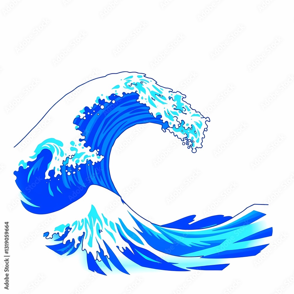 Poster ocean's embrace: a powerful, stylized wave cresting with dynamic force, its turquoise and azure hues