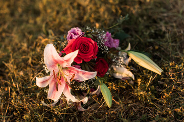 Bouquet of flowers on the grass