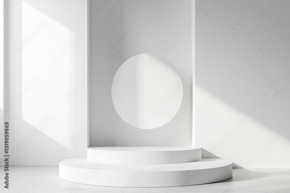 Aufkleber modern minimalist white studio product display platform clean stage light scene round shape empty