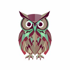 Fototapeta premium Geometric Owl: A stylized geometric owl in shades of maroon, teal, and brown, rendered in a low-polygonal style, creating a modern and artistic illustration. 