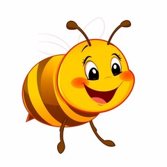 Obraz premium Buzzing with Joy: A cheerful cartoon bee, with big eyes, a wide smile, and bright yellow and brown stripes, brings a touch of playfulness to any design. This friendly insect represents happiness.