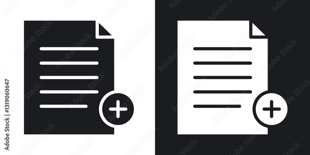Poster add document icons in solid black and white collection