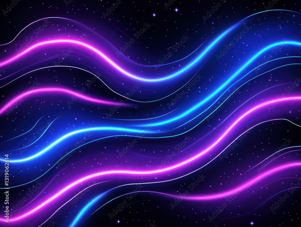 Aufkleber vibrant neon waves in a dark starry background creating a dynamic atmosphere