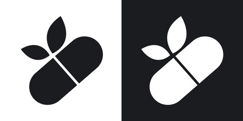 Herbal capsule icons in solid black and white collection
