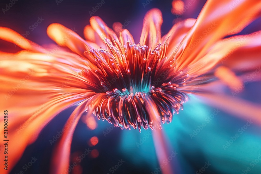 Poster vibrant floral abstraction with dynamic colors and fluid forms