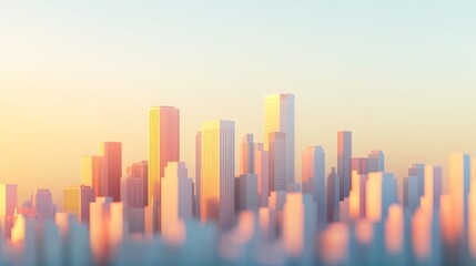 Obraz premium Modern skyline at sunset, vibrant urban architecture with colorful hues, perfect for showcasing city life and ambiance.