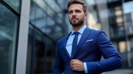 Confident Businessman in Crisp Blue Suit with Focused Gaze
