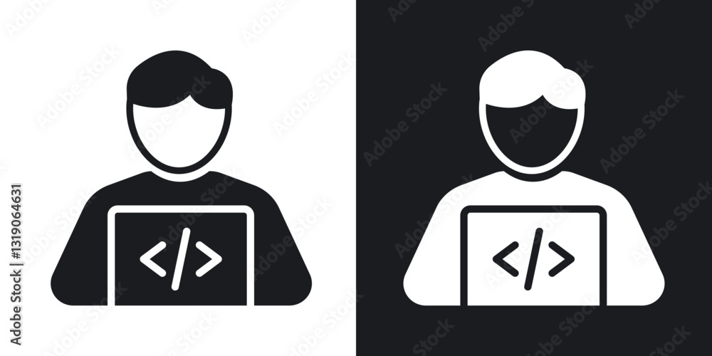 Poster programmer icons in solid black and white collection