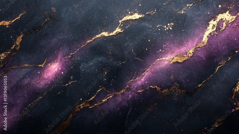 Poster a mesmerizing blend of deep purple and rich gold streaks flows across a dark background, creating an