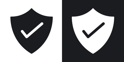 Shield check icons in solid black and white collection