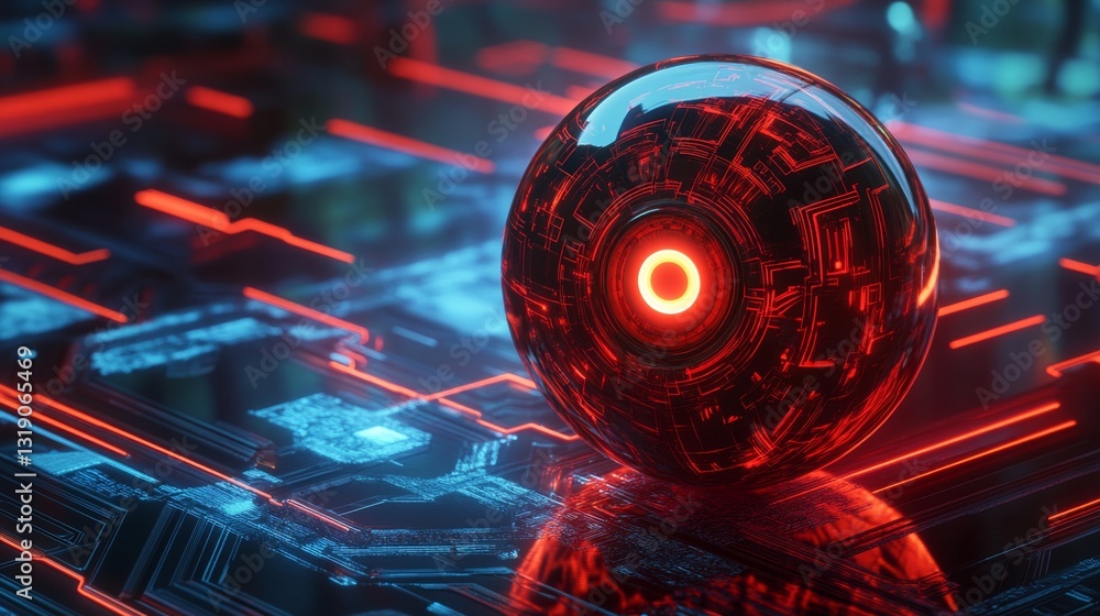 Aufkleber pulsating crimson orb with internal light on futuristic background