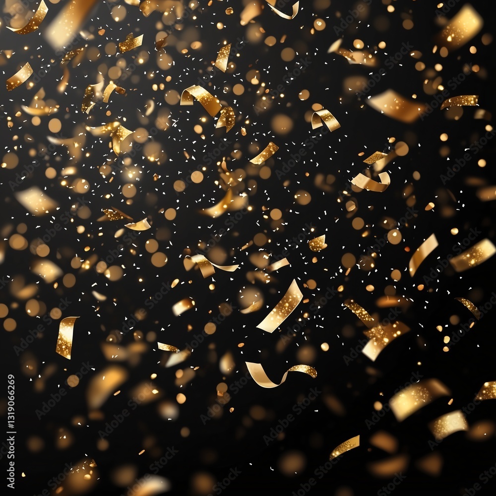 Aufkleber floating golden confetti on a transparent background with a subtle sparkle effect, creating a luxuri