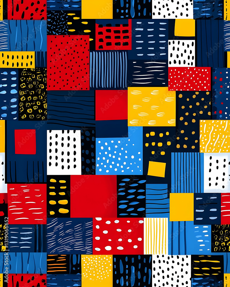 Aufkleber colorful abstract patchwork pattern with squares filled with various textures and doodles