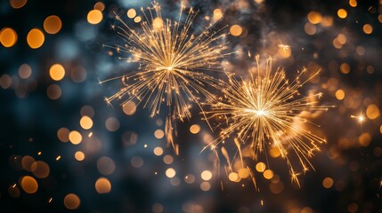 Obraz premium Golden Fireworks in Night Sky, Elegant and Modern Composition for Festive Themes