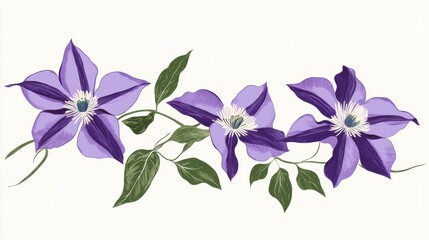 Charming Hand - Drawn Clematis Floral Illustration: A Delicate Artwork