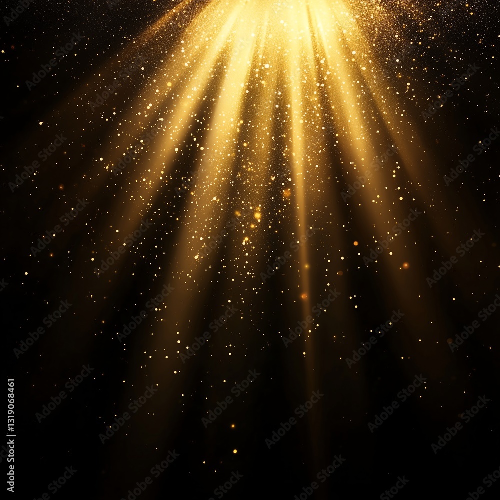 Poster luxury golden light rays shining on a dark background, creating an elegant shimmering glow with a mi