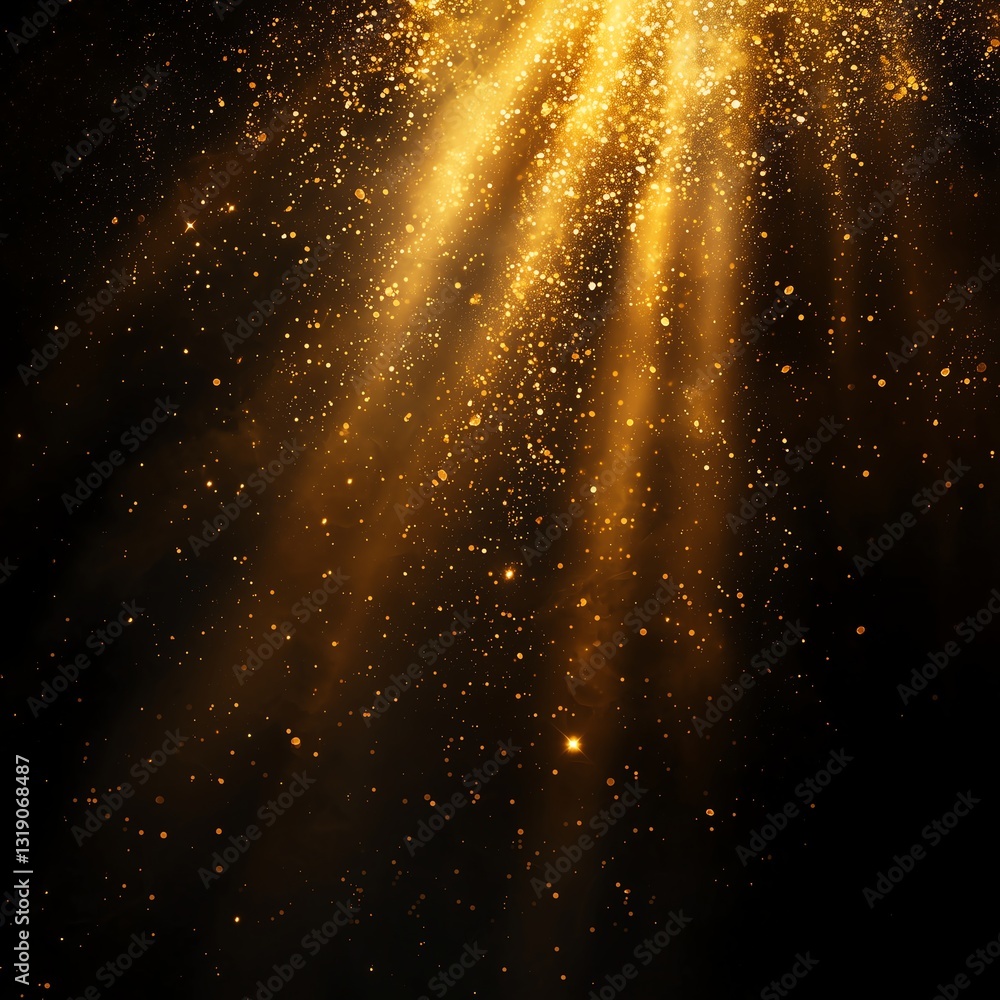 Poster luxury golden light rays shining on a dark background, creating an elegant shimmering glow with a mi