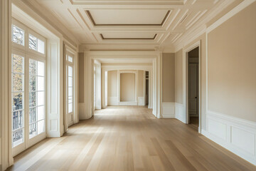 Obraz premium the classic interior of an empty room. Large room in light colors 