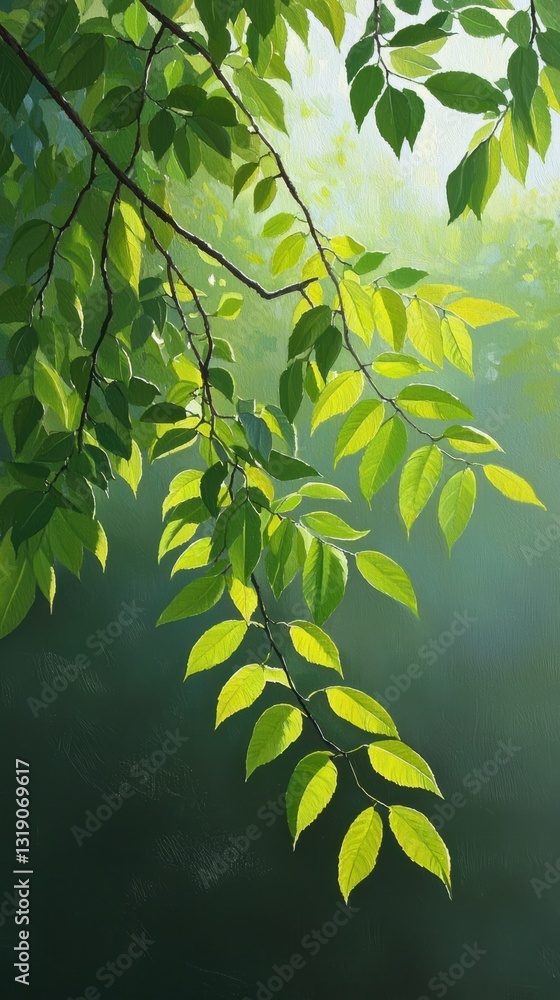Aufkleber a close-up of vibrant green leaves illuminated by soft light, creating a serene and refreshing atmos