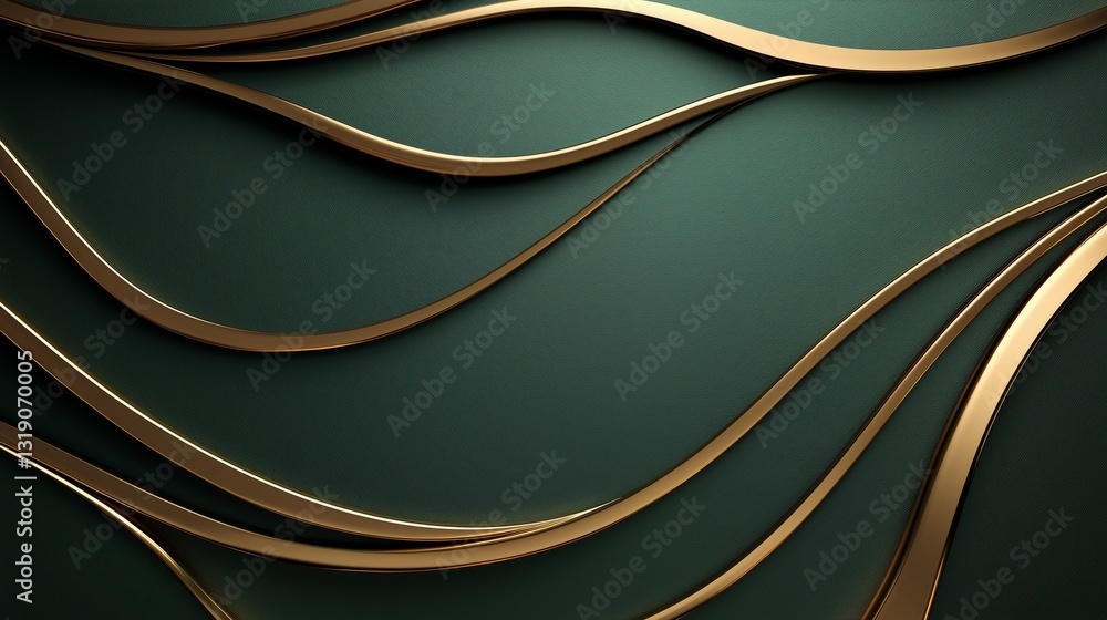 Aufkleber minimalist luxury invitation background featuring elegant golden curved lines on a deep green gradie