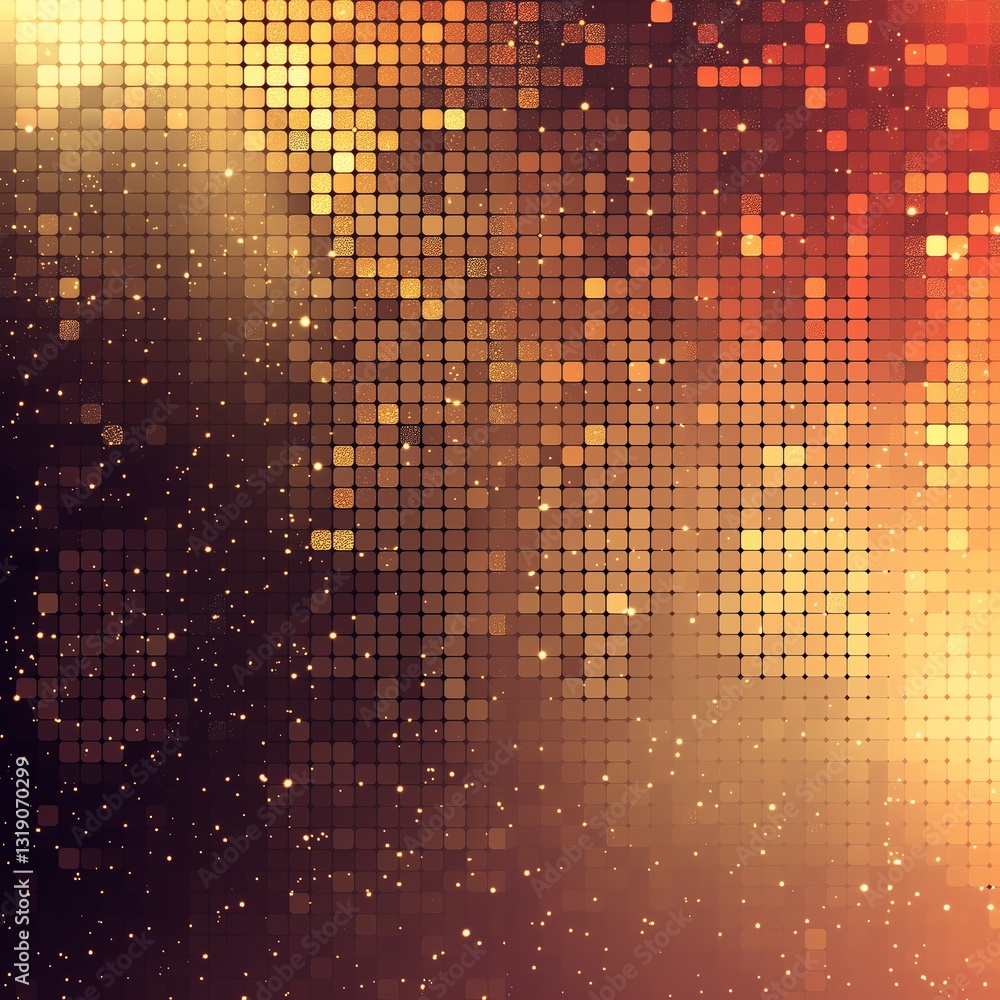 Poster seamless golden sparkling pixels pattern, modern abstract texture for branding
