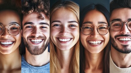 Fototapeta premium Smiling Faces of Diverse Individuals Creating a Colorful Mosaic