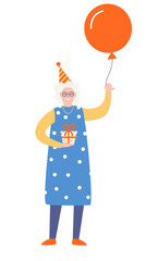 Grandma with Party Hat and Gift Illustration