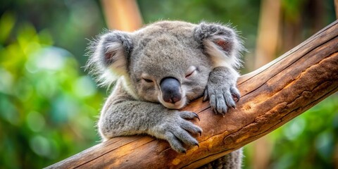 Adorable Koala Bear Napping Peacefully on a Tree Branch in a Lush Green Forest