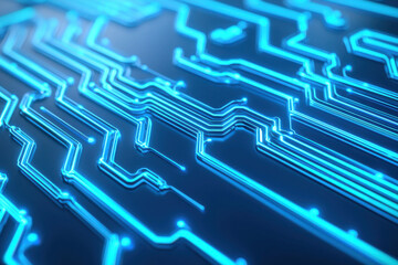 Obraz premium Futuristic blue circuit board background with glowing lines and intricate patterns.