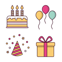 Birthday Event Icon Set Party Essentials and Fun Designs