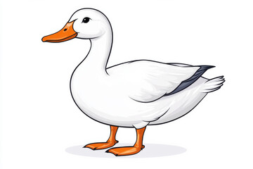 Obraz premium Illustration of a white duck with an orange beak and feet standing gracefully. isolated on white background.