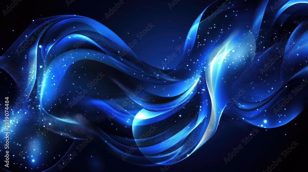 Poster dynamic blue abstract background with futuristic curved lines and glowing effects