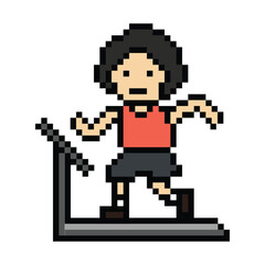 Cute pixel cartoon exercise run 8bit character man run running jog cardio lifestyle decoration life style 8 bit male boy jog marathon exercise png game 8 bit vector.