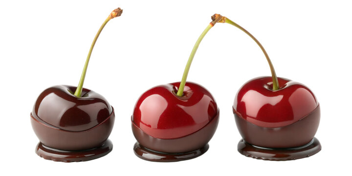 3 collection set of chocolate covered cherries isolated on white background png
