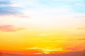 Sky,sunset, beautiful , luxury soft gradient orange gold clouds and sunlight on the blue sky perfect for the background, Sunrise on morning or everning in winter warm time ,Twilight summer,silhouette