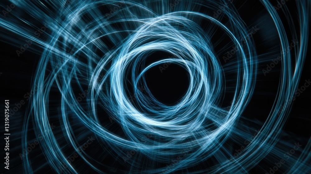Poster futuristic light trails forming an abstract pattern in a deep black space