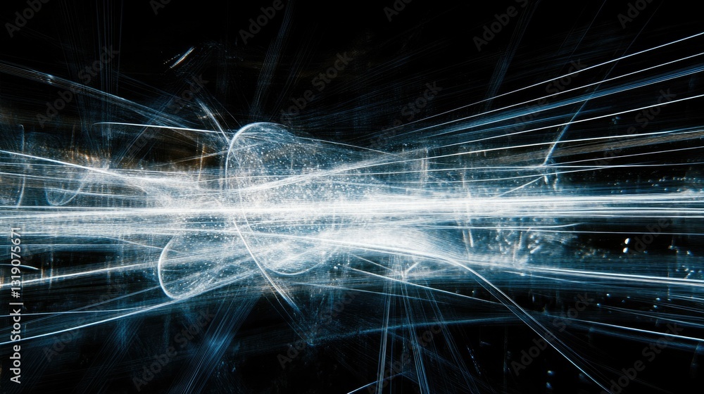 Poster futuristic light trails forming an abstract pattern in a deep black space