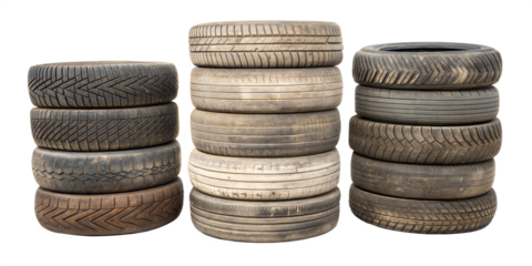old dirty tire stacks isolated on white background png