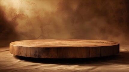 Rustic Wooden Display Stand on Warm Textured Background
