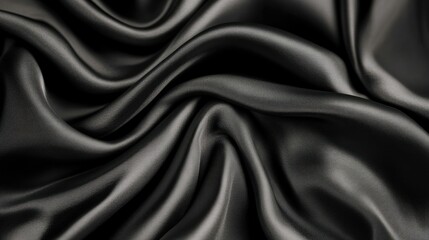 Obraz premium Luxury black silk fabric with soft highlights and smooth flowing waves, ideal for branding.