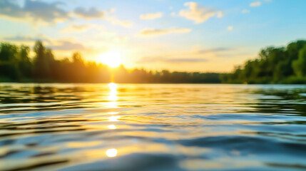 serene river view with gentle ripples reflecting soft sky at sunset