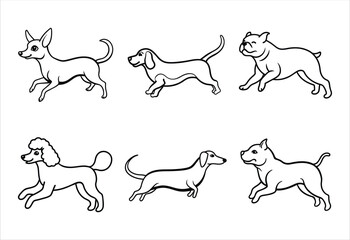 A set of six dogs vector line art designs.