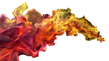 A dramatic display of flickering, dynamic fire flames in shades of yellow, orange, and red, isolated on transparent background