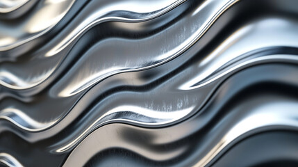 Naklejka premium Abstract shiny metal background with wavy silver texture design art wave grey steel curve style