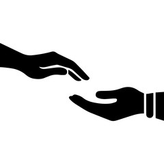 Minimalist black and white silhouette of two hands reaching out symbolizing help support unity and connection perfect for charity concepts teamwork illustrations and social awareness designs