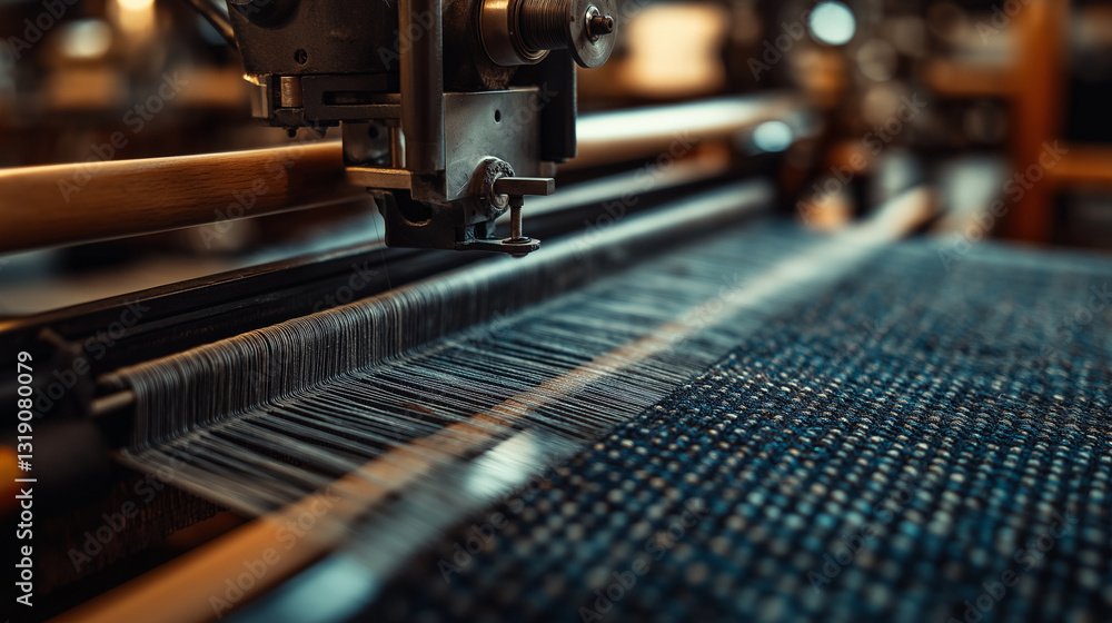Poster a futuristic smart weaving machine, crafting intricate textile patterns with ai precision.