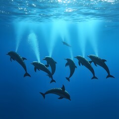 Obraz premium A group of dolphins creating synchronized music using underwater sounds forming enchanting concept 